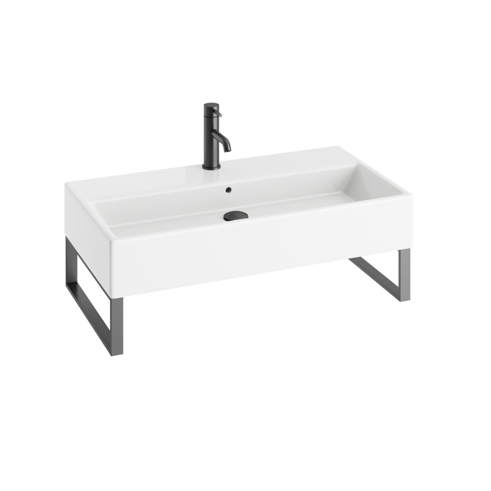 Product Cut out image of the Abacus Concept Pure 800mm Basin with Anthracite Towel Hangers with one tap hole